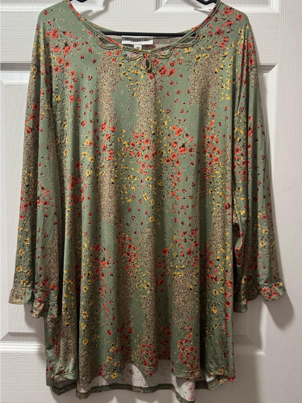 Southern Lady Sage Green Floral Long Sleeve Tunic